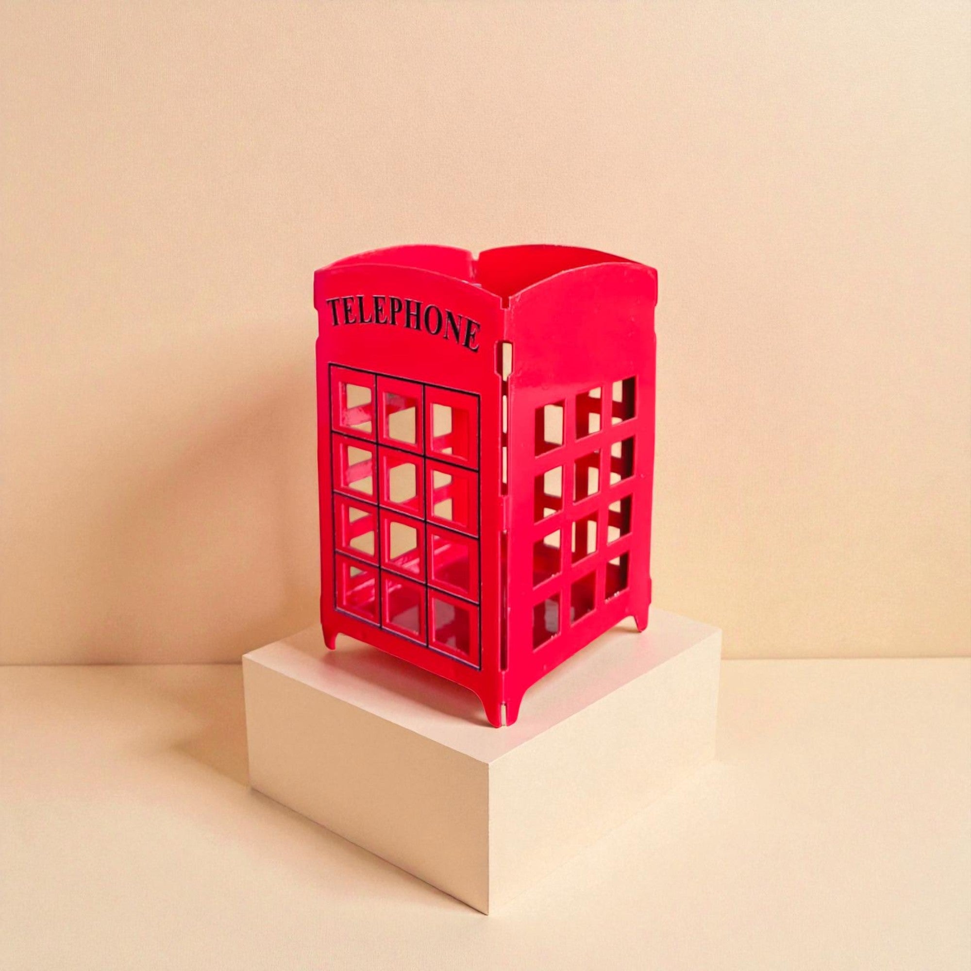 WAYHOME London Telephone Booth Pen Holder, red powder-coated mild steel desk organizer