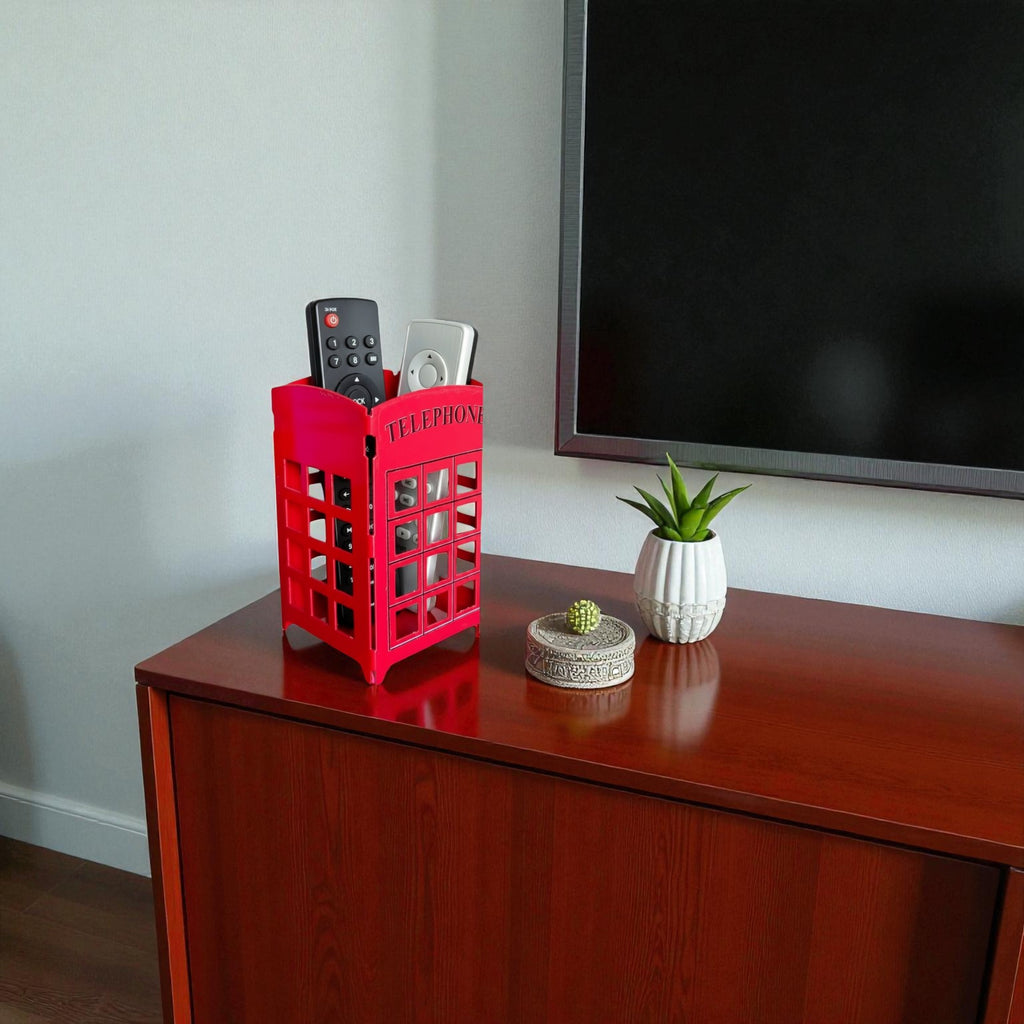 WAYHOME London Telephone Booth Pen Holder, red powder-coated mild steel desk organizer