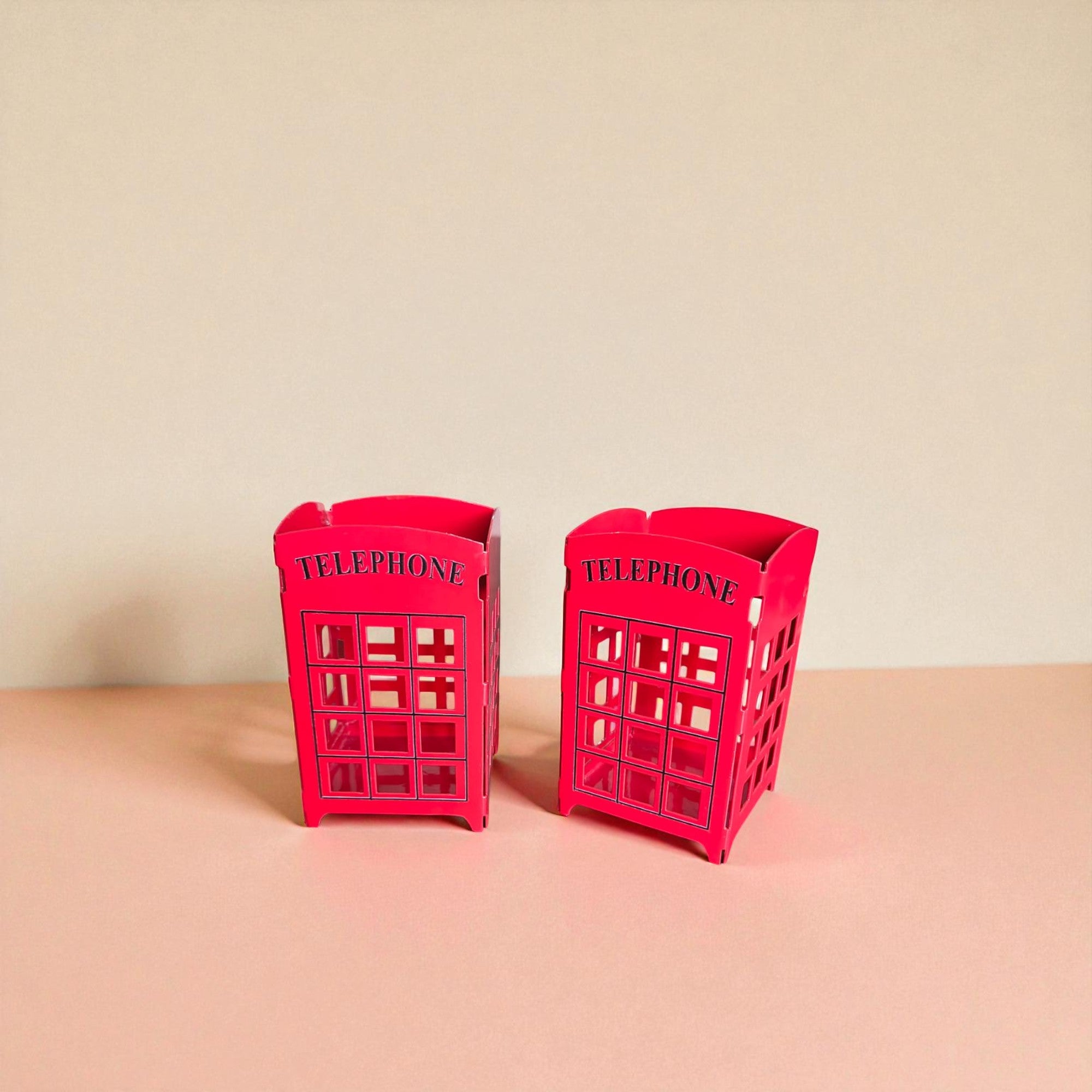 WAYHOME London Telephone Booth Pen Holder, red powder-coated mild steel desk organizer